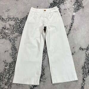 Quince Womens Size 6 White Organic Stretch Cotton Cropped Wide Leg Chino